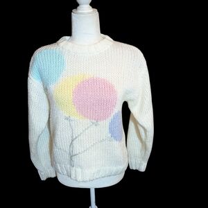 Vtg. Pastel Chunky Sweater Pink/Mint Balloons On White Crewneck Sz S